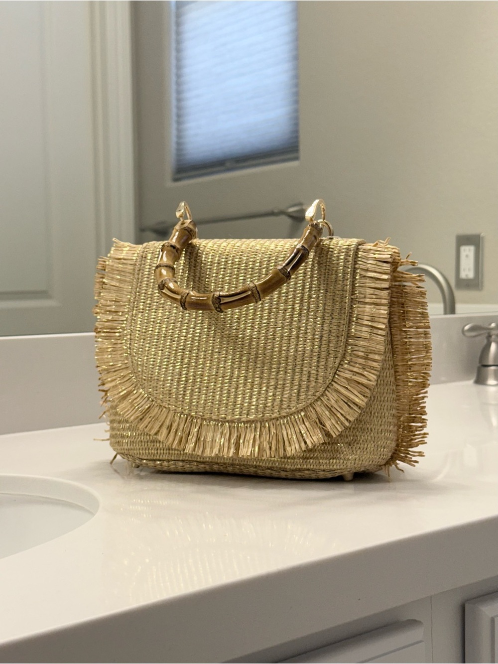 Tommy Bahama Gold Woven Fringe Top-Handle Shoulder Bag NWT